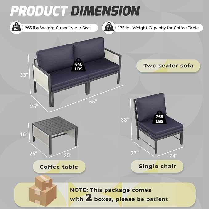 AECOJOY Aluminum Patio Furniture Set 4 Seats Outdoor Sectional Sofa Couch with Coffee Central Table Patio Conversation Sets for Porch Deck