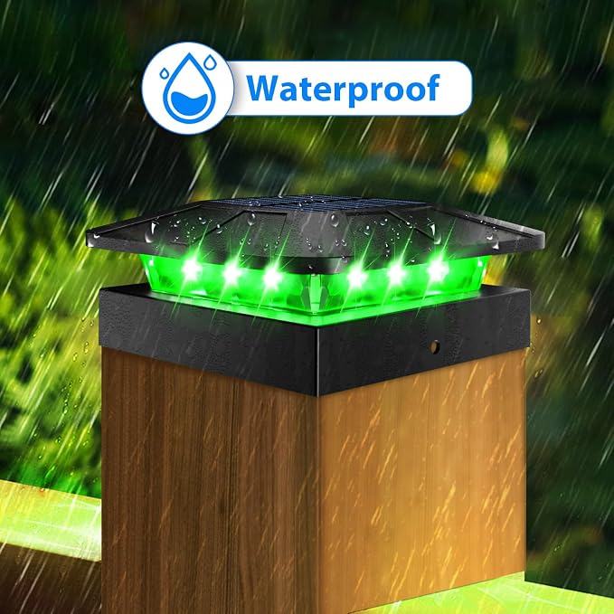 4x4 Post Solar Lights RGB Color Changing, 2 Pack Post Cap Light Fits 4×4/3.5×3.5 Wood/Vinyl Posts, Waterproof Fence Top Lighting for Wood/Vinyl Posts for Outside Deck Mailbox Porch Railing
