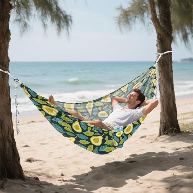 Camping Hammock Outdoor Hammocks for Outside Avocado Green Leaves Beach Trees Portable Lightweight with Pockets Tree Straps Indoor