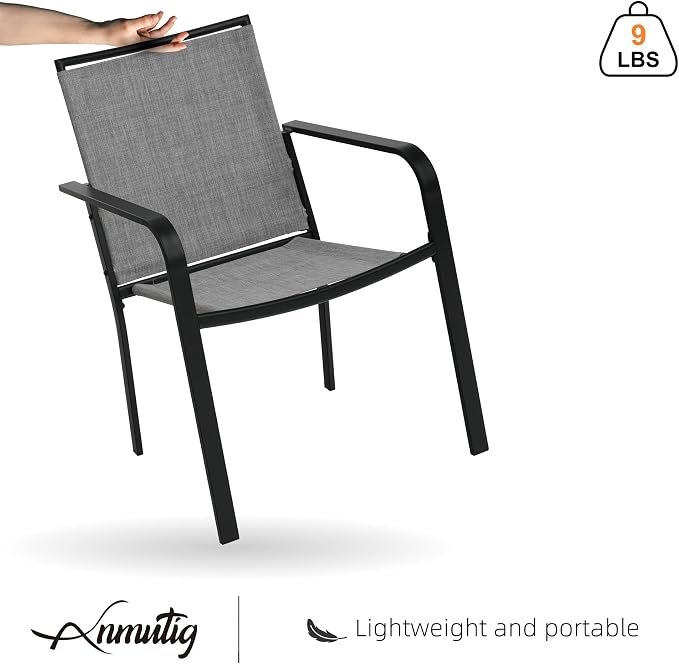 Anmutig 7 Piece Outdoor Dining Set, 60"X38" Rectangular Table with 6 Gray Stackable Patio Chairs, All Weather Furniture Set for Garden