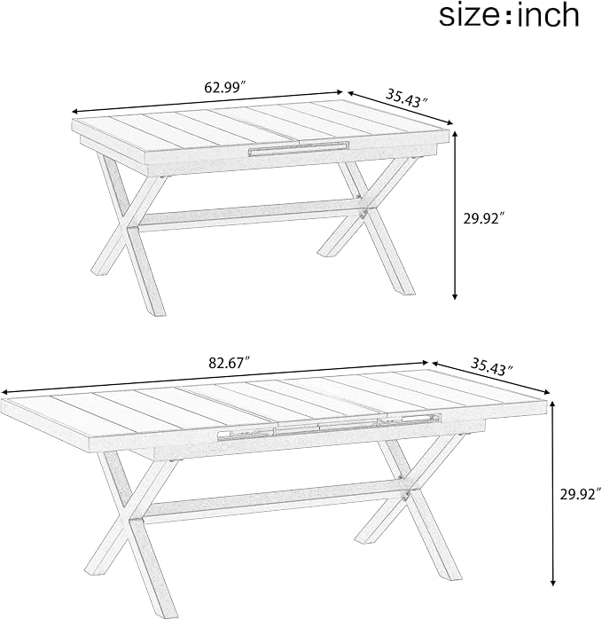 RUNNA Experience Outdoor Dining Freedom with a Flexible Set Including Six Chairs and a Table That Extends from 62.9 to 82.6 Inches for Personalized Arrangements (Camel+Natural@43)