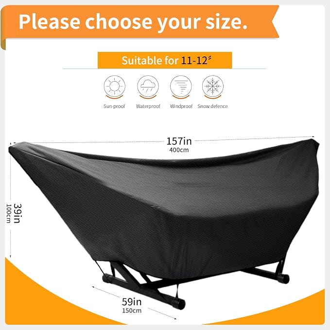 Hammock Cover Waterproof,10-15FT Outdoor Hammock Covers with Elastic Ropes,Adjustable Buckle and Zip,420D Oxford HammockBeds Cover for Garden,Patio,Beach Hammocks Stand (Black, 11-12FT)