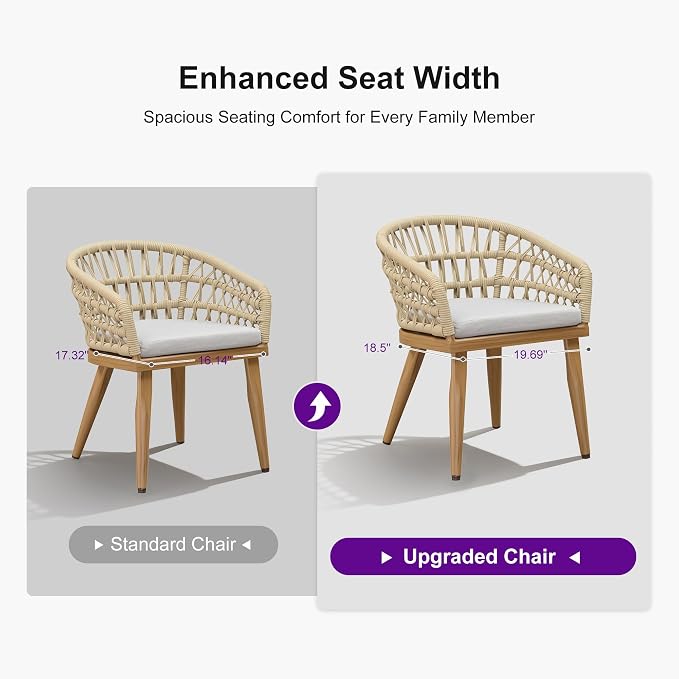 PURPLE LEAF 7 Pieces Outdoor Dining Set All-Weather PE Rattan Outdoor Patio Furniture Set with All Aluminum Frame Rectangular Table and Chairs Set for Lawn Garden Backyard Deck, Teak