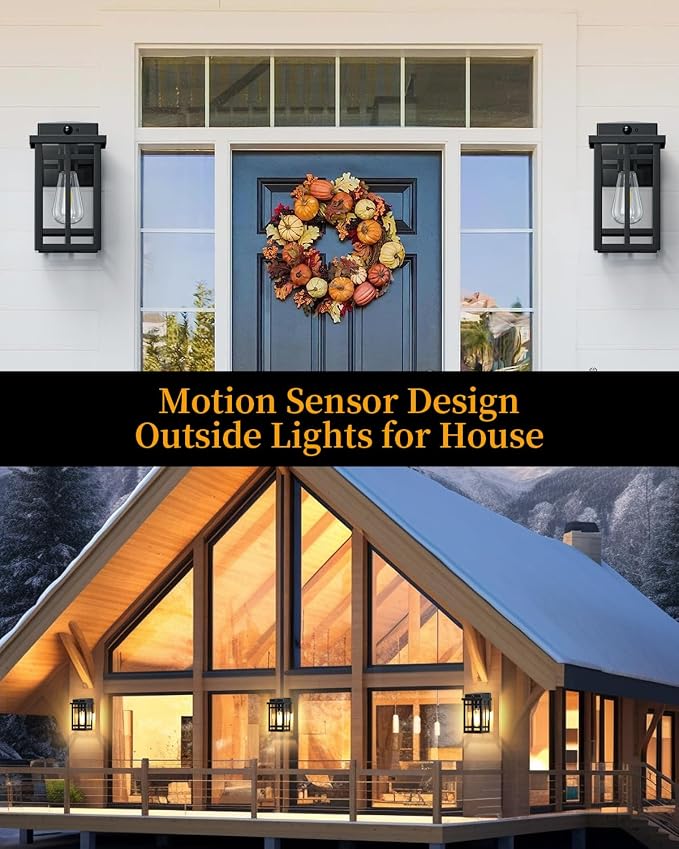 Motion Sensor Outdoor Wall Light Fixtures, 2 Packs, Black | 9.76", Waterproof, Dusk to Dawn, Anti-Rust