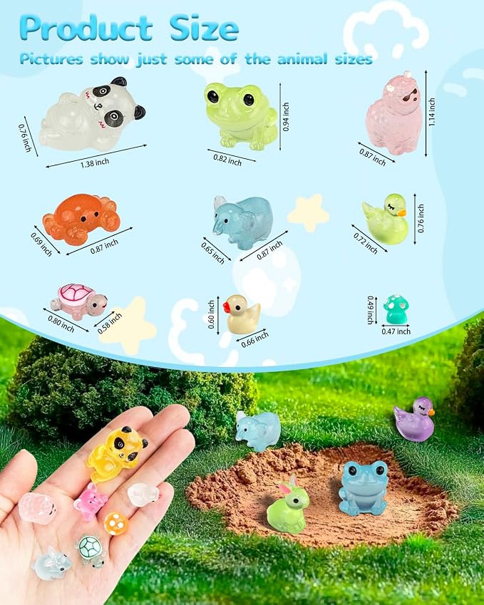 Piemow 160 Pcs Mini Resin Animals Kit, Luminous Landscape Figurines Decor | Tiny Resin Animals Gifts for Aquarium Fairy Garden Bonsai