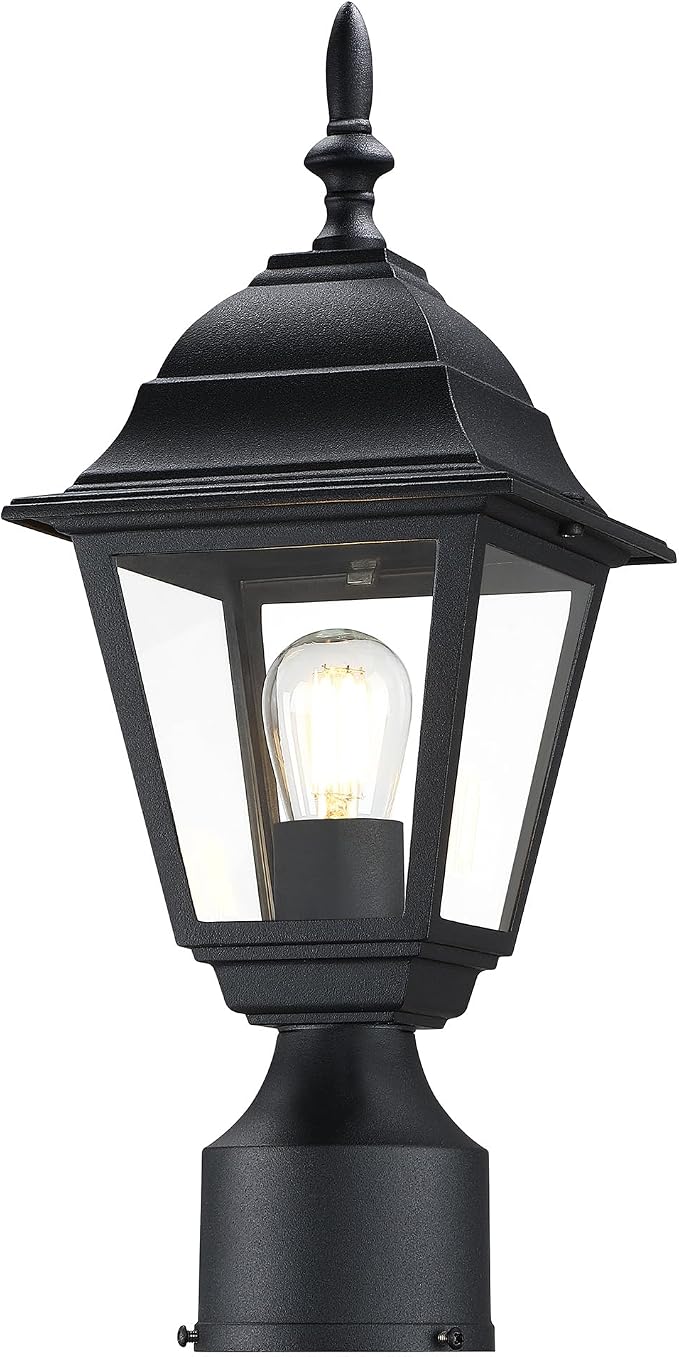 Outdoor Post Light, Rustproof Aluminum Pole Lamp, Black | Exterior Lamp Post Light Fixture for Garden, Yard, Pathway, Waterproof, Glass, E26 Base, Max 60W