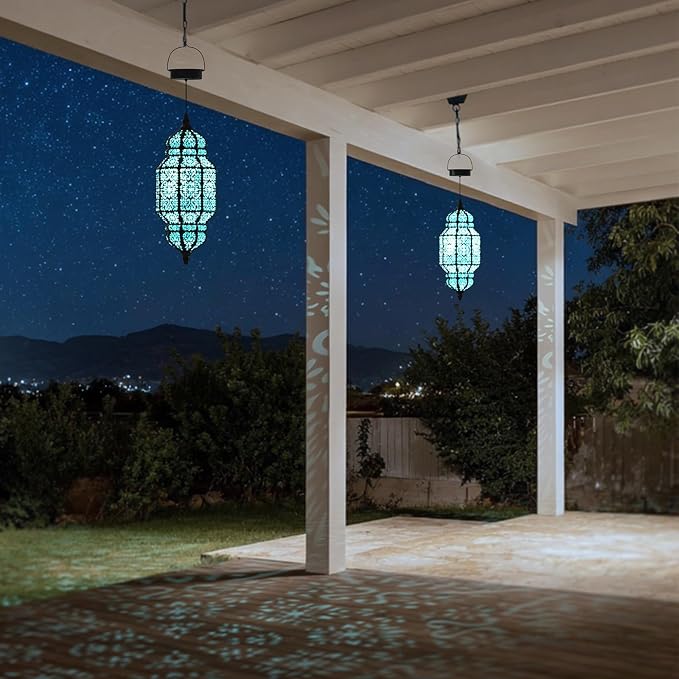 18 Inch High Large Hanging Solar Lights Outdoor Garden Decor, Decorative Waterproof Plastic Moroccan Solar Lantern Lamp, Outside Decorations for Patio Yard Porch Decor, Gardening Gifts for Women Mom