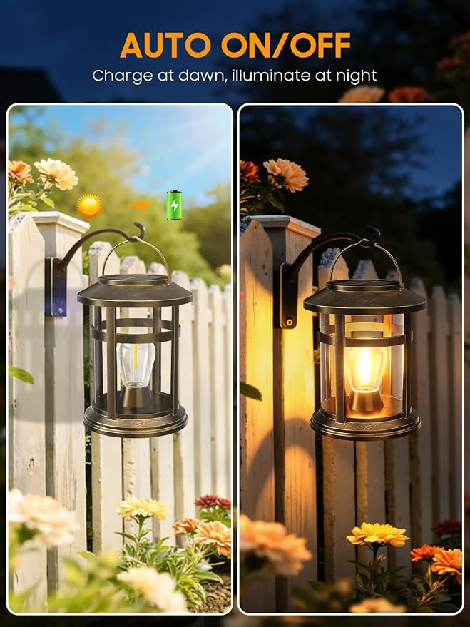 Solar Lantern Outdoor Waterproof, 4 Pack Bright Hanging Solar Lights for Outside Decorative, Upgraded Solar Powered Lanterns LED Lighting for Garden Patio Porch Decor Gifts (Antique Copper)