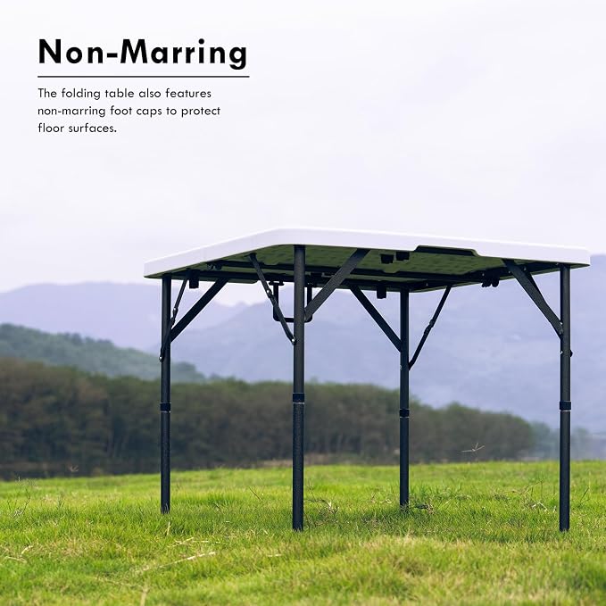 34" Square Folding Table Outdoor Foldable Folding Table,Perfect for Camping Picnics Parties Foldable Table with Ideal Portable Folding Tables for Indoor & Outdoor Use (White, 3 Foot Square)