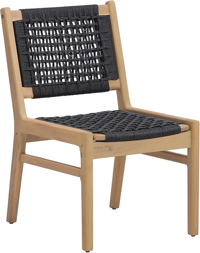 Christopher Knight Home Levi Acacia Wood Dining Table Set for 6, Solid Wood Outdoor Dining Set for 6, 7 Piece Patio Dining Table and Chair Set with Wicker Seat & Back, Black + Light Teak