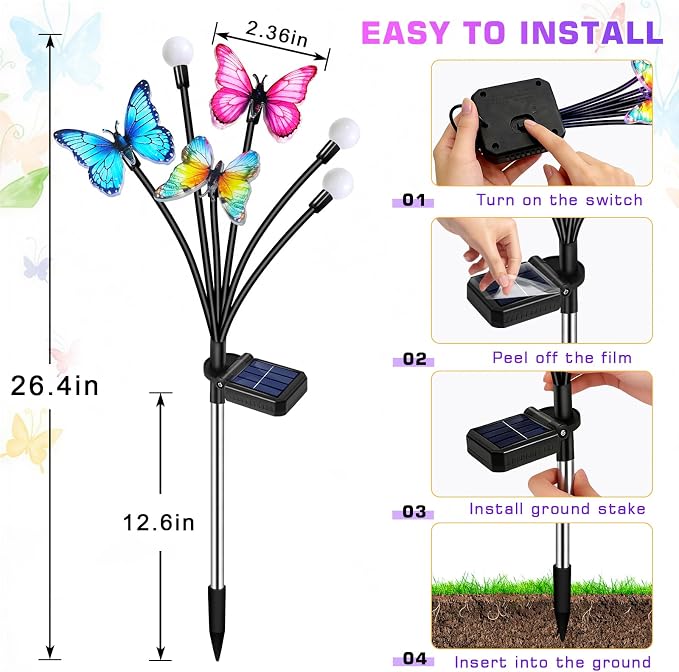 Solar Garden Lights Outdoor, Butterfly Firefly Lights 2 Pack, Waterproof | 3 Dynamic Fluttering Butterfly & 3 Firefly, Solar Garden Decor For Yard, Patio, Lawn, Gifts For Mom Women