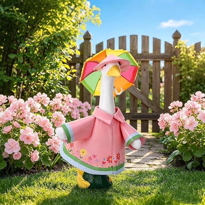 Raincoat Porch Goose Outfits,Spring Summer Lawn Goose Statue Raincoat Clothes,Fits 23" Geese Statue, for Summer Outdoor Patio Yard Lawn Garden Decoration(Raincoat-Pink Flower)