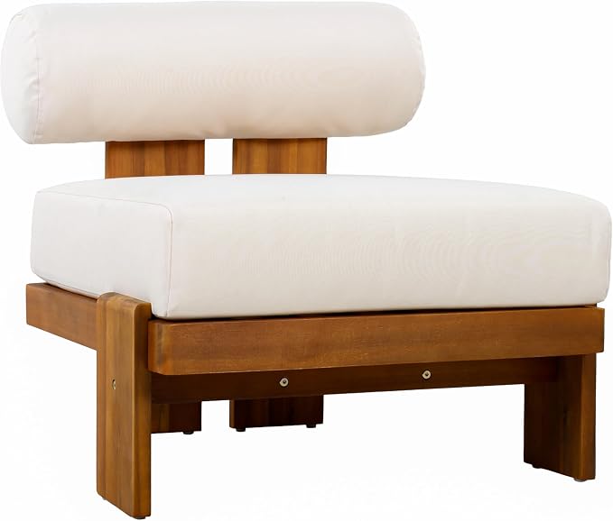 Christopher Knight Home Ahina 4 Pieces Acacia Wood Conversation Set, Loveseat & Accent Chair Chat Set with Cushions, Slat Panel Coffee Table, Patio Furniture Set for Backyard/Balcony, Teak + Beige