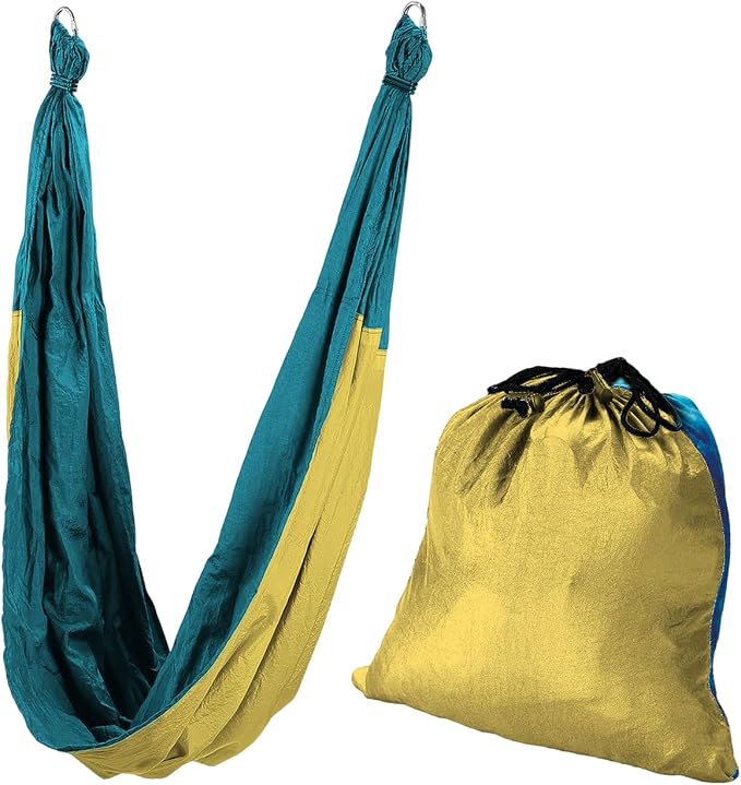 Yoga Hammock for Practice, 1.5m Wide Stretch Fabric Swing, Blue Green Yellow Suspended for P