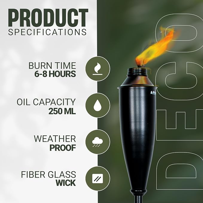 Garden Torches for Outside - Deco Home Pack of 4 Metal Garden Torches Citronella for Outdoor Ambiance - Decorative and Functional for Patio, Lawn, and Backyard-Black