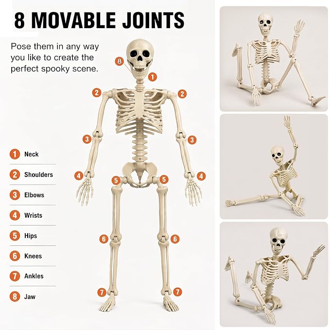 Halloween Decorations outdoor, 2Pack 36" halloween-Skeletons Decoration indoor-3ft Life Size Human Plastic Skeleton with Full Body Posable Joints for Halloween Party decorations Yard Gardon Porch Lawn | Realistic Warm Bone Tones 36" Posable Life Size C...