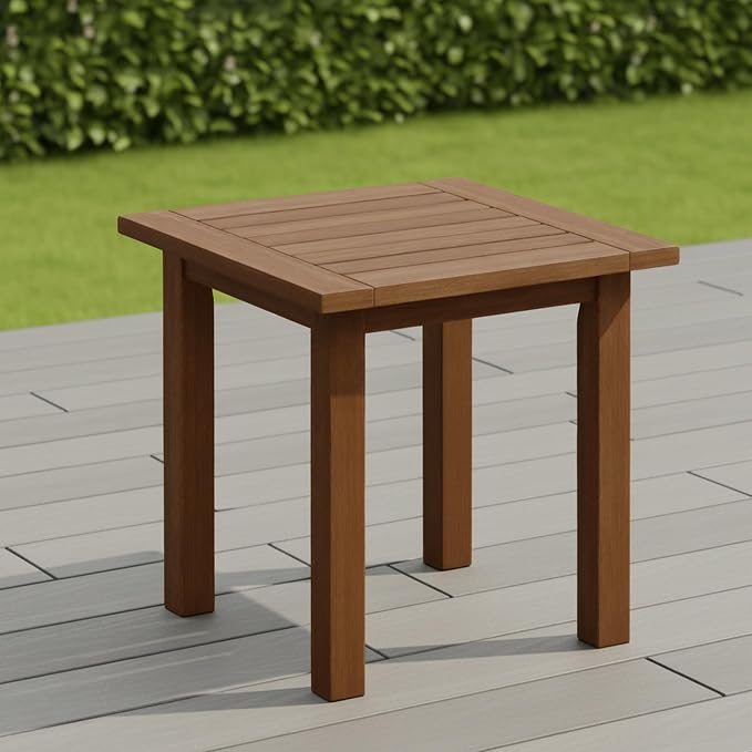 Furinno TIOMAN Outdoor Patio Side Table, Square Accent End Table, Small Outdoor Table for Garden, Porch, Balcony, Teak Oil Finish, Light Wood