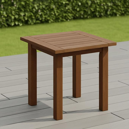 Furinno TIOMAN Outdoor Patio Side Table, Square Accent End Table, Small Outdoor Table for Garden, Porch, Balcony, Teak Oil Finish, Light Wood