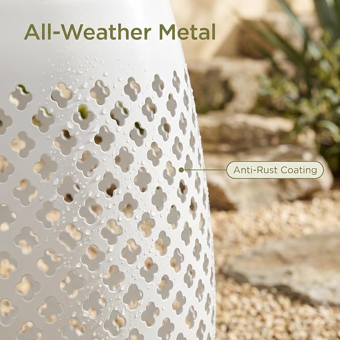 12" Outdoor Side Table, Metal Cutout Drum Side Table, Patio Garden Stool | Coffee End Tables for Small Spaces, Living Room, Backyard, Poolside
