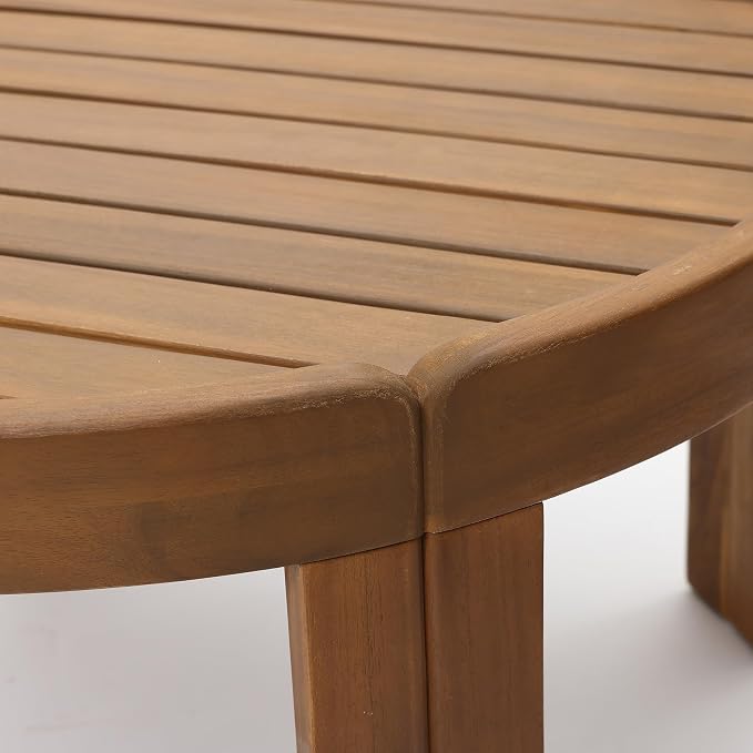 LuxenHome 27.5" Dia Outdoor Round Coffee Table, Acacia Wood Patio Table with Raised Edge, Small Wooden Garden Coffee Table for Balcony, Patio, Porch