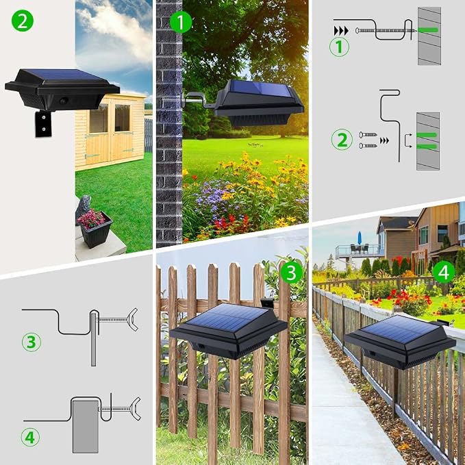 Gutter Solar Patio Decor Lights, 40 LED Deck Outdoor Waterproof Fence for Wall Backyard Porch, Pool, Step Stairs, Yard, Garden, Pathway (6 Pack-Black, Warm White)