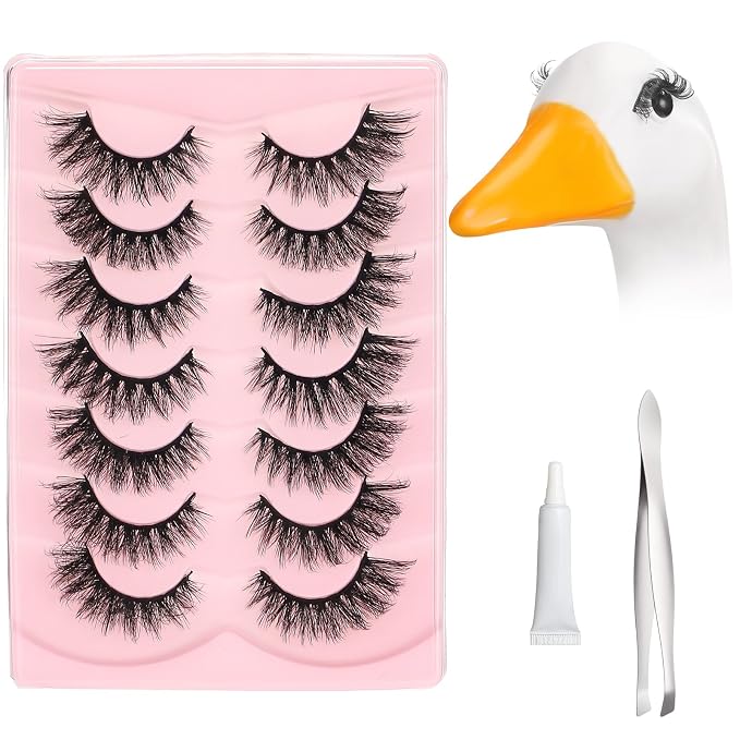 Geelin 7 Pcs Porch Goose Outfit Eyelash for 23/17'' Plastic Lawn Goose Statue Reusable Mink Fake Lashes End 3D Salon Eyelashes for Lawn Patio Art Decoration(Classic,Black)