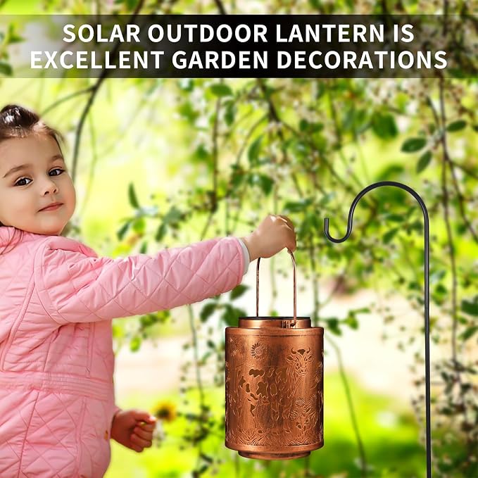 Solar Lanterns Metal Hanging Garden Decor Birthday Gifts for Women (Cow) | Solar Lights Waterproof Outdoor Decoration for Outside LED Lanterns for Yard Patio Lawn Gifts for Mon Grandma