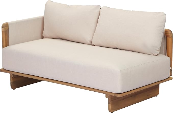 Merax Acacia Wood Outdoor Patio 105 Inch Loveseat Sofa with Cushions, Large 4-Seater Sofa Daybed for Backyard, Lawn, Deck, Balcony, Water Repellent Fabric, 400 lbs Capacity, Light Teak +Beige