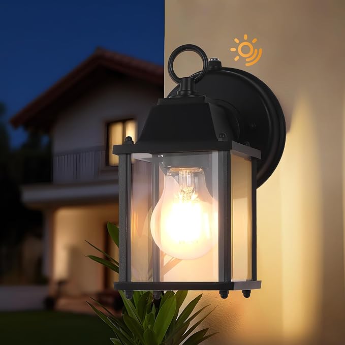 Dawn to Dusk Sensor Outdoor Wall Light Fixtures Waterproof Porch Lights Anti-Rust Black Exterior Lighting Fixtures Outdoor Wall Lantern for House