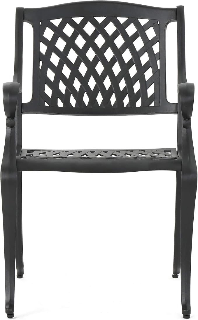 Christopher Knight Home Hallandale Outdoor Cast Aluminum Chairs, 2-Pcs Set, Antique Matte Black