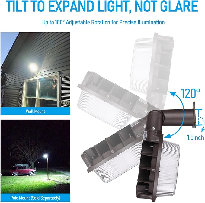 TORCHSTAR 3CCT LED Barn Light Dusk to Dawn Area Lights Aluminum Bronze | Outdoor Security Flood Lighting with Photocell, 40W/60W/80W Selectable, ETL & FCC Listed, IP65 Waterproof, 120-277V, Garage