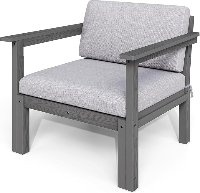 Modular Outdoor Patio Furniture Arm Seat, HIPS All-Weather Outdoor Sectional Sofa with High-Density Thick Cushions, Easy Side Interlock, Patio Seat for Backyard, Balcony, Deck (Grey)