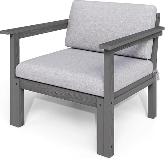 Modular Outdoor Patio Furniture Arm Seat, HIPS All-Weather Outdoor Sectional Sofa with High-Density Thick Cushions, Easy Side Interlock, Patio Seat for Backyard, Balcony, Deck (Grey)