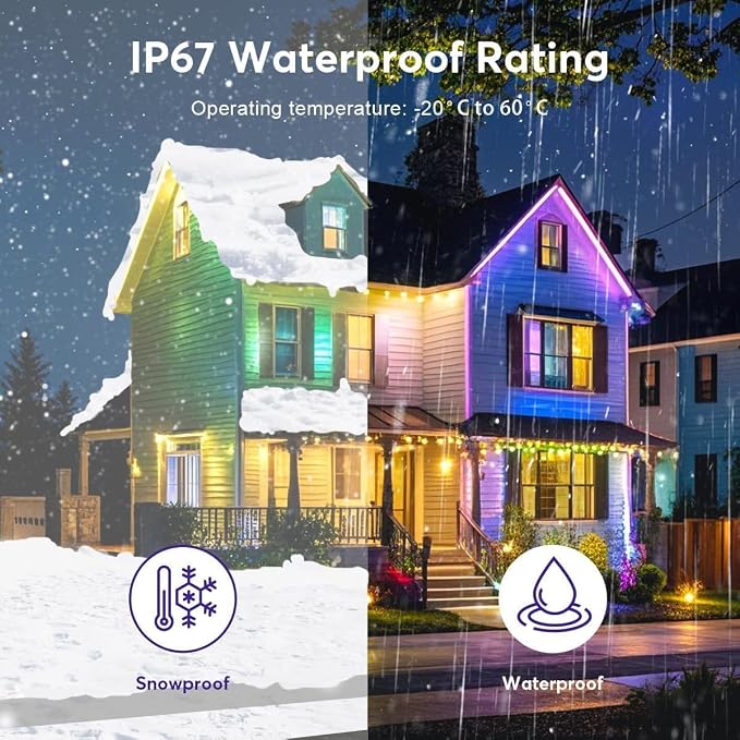 RaThun Permanent Outdoor Lights, 300ft Smart RGB+IC LED Lights Outside with 16 Million DIY Colors, IP67 Waterproof Eternity Eaves Lighting for Christmas Halloween Holiday Daily Decorations