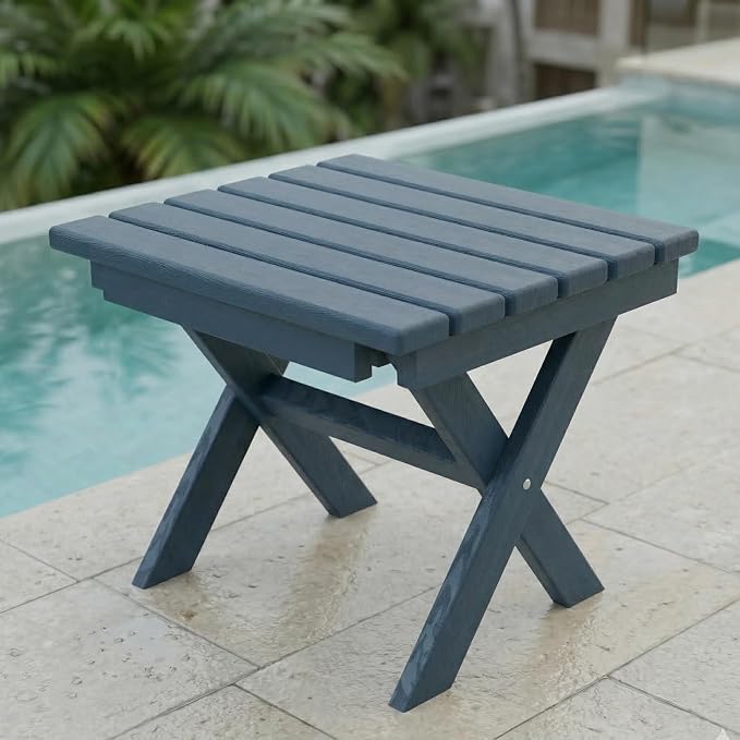 Outdoor Folding Side Table,HDPE Material, Portable Space-Saving Design, Weather-Ready with Authentic Wood-Grain Feel (Navy Blue, 1 Table)