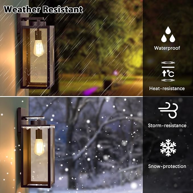 BesLowe 15’’ Large Outdoor Wall Lights, Porch Lights Oil-Rubbed Bronze | Waterproof Metal Construction, Rust-resistant, Quick & Easy Installation, Clear Glass Shades & Standard E26 Socket