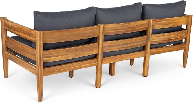 Christopher Knight Home 5-Piece Outdoor Patio Furniture Set, Acacia Wood Conversation Set with 3 Seater Sofa Loveseat Coffee Table and 2 Single Cushions Chairs, Slatted Backyard Seating Set, Dark Gray