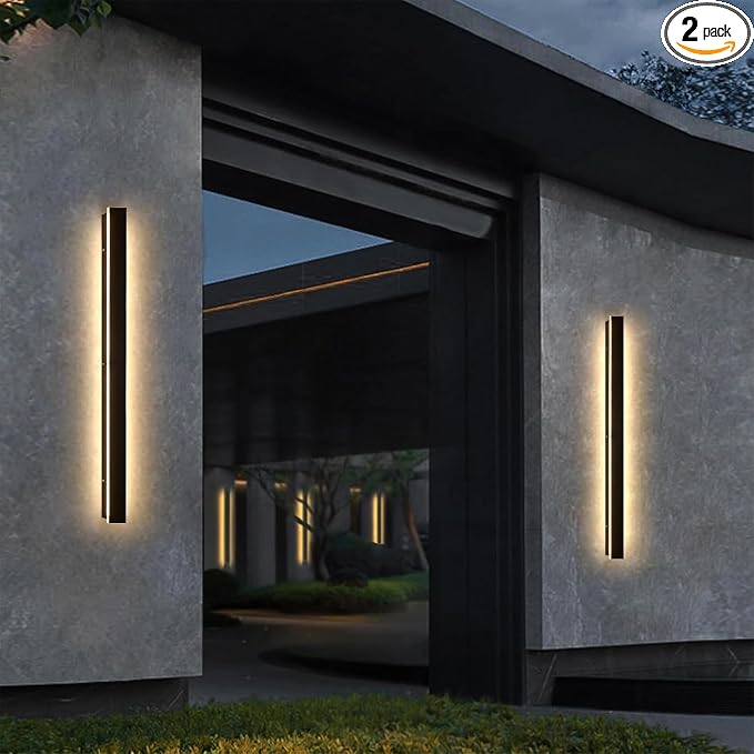 2Pack 47inch Long Outdoor Sconce Lights, Black Modern Outdoor Wall Lights IP65 Waterproof Wall Mounted Exterior Lighting Fixtures 3000K Linear Wall Led Light for House, Garage