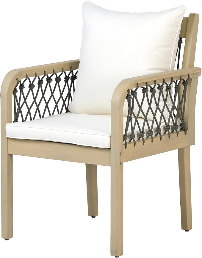 Christopher Knight Home Domac Acacia Wood Dining Table Set for 6, Solid Wood Outdoor Dining Set for 6, Oval Patio Dining Table and Chair Set with Cushion & Rope Accent, Cream Beige+Grey+Light Teak