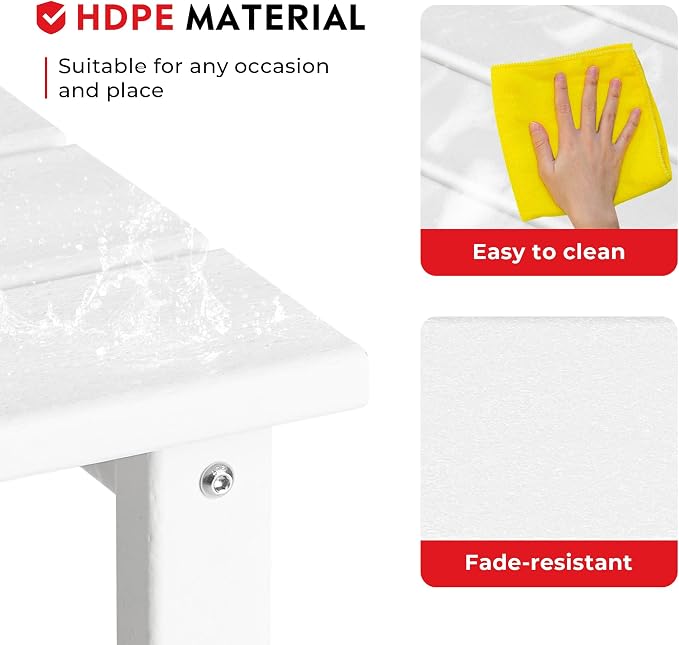 Costaelm Square Outdoor Side Tables, Adirondack Patio Tables for Outside, HDPE Patio End Table Weather Resistant, Balcony Table for Pool, Seaside, Backyard, Porch, Indoor Companion, White