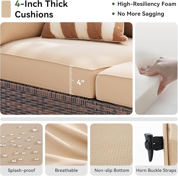 LazySunsets 7-Piece Patio Furniture Set, Wicker Rattan Outdoor Furniture with Thick Cushions, Patio Conversation Sets with Coffee Table, Outdoor Sectional Couch Sofa, Beige