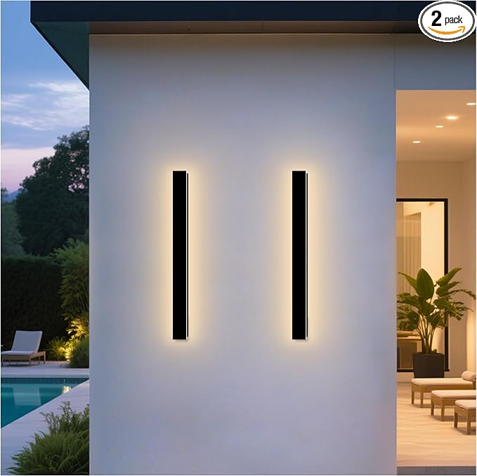 Modern Outdoor Wall Lights 2 Pack 31.5inch Long Outdoor Sconce Light | Outdoor Light Fixtures Wall Mount LED 3000K Linear Exterior Sconce IP65 Waterproof Outside Light Fixtures for House Garage