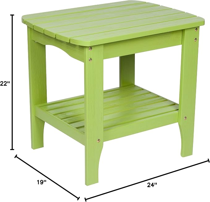 Shine Company Long Island Rectangular Solid Wood End Table, Outdoor Adirondack Side Table, Lime Green