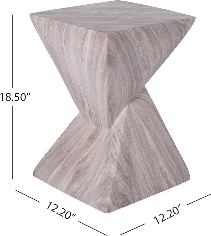 Merax 18.5" H Modern Outdoor Concrete Side Table, Patio End Table with Sculptural Fluted Design, Weather-Resistant Geometric Minimalism Accent Table for Garden, Balcony & Poolside, Gray Marble