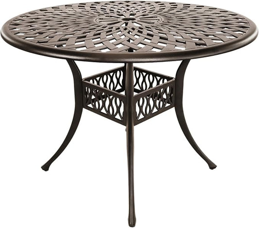 Outdoor Round Cast Aluminum Patio Dining Table with Umbrella Hole, 42" Outdoor Table Metal Frame for Backyard Lawn Balcony Deck, Bronze (42" Round Table)