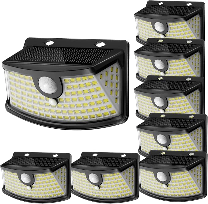 Aootek Solar Motion Sensor Lights Outdoor 120 LEDs, Black, 8 Pack | Lights Reflector, 270° Wide Angle, IP65 Waterproof, Step Lights For Front Door, Yard, Garage, Deck