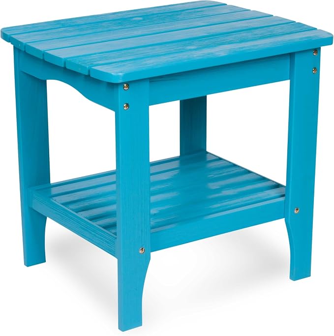 Shine Company Long Island Rectangular Solid Wood End Table, Outdoor Adirondack Side Table, Aqua