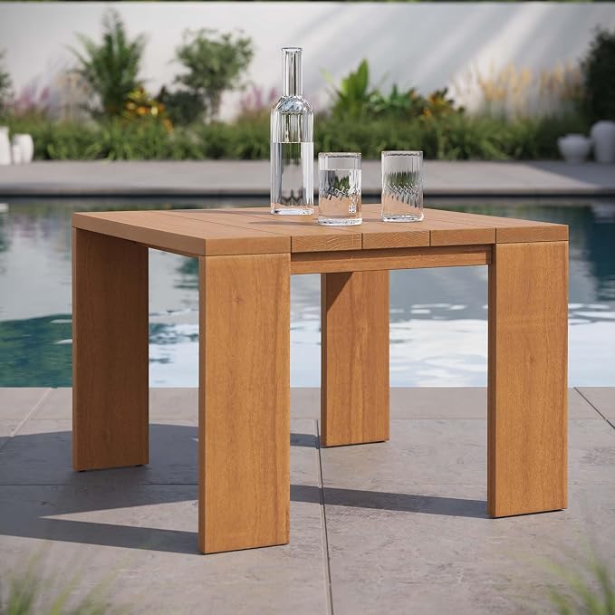 Modway Tahoe Acacia Wood 3-Piece Outdoor Patio Furniture Set in Natural Cocoa - Includes 2 Lounge Chairs with Weather-Resistant Cushions and Side Table