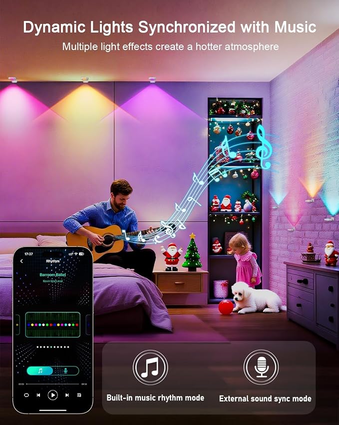 Super RGB Smart Permanent Outdoor Lights, 200FT 120LEDs Color Changing RGB IC Wall Lights, APP & Remote Control, Music Sync, Dynamic Lighting for House, Living Room, Ceiling, Eave Party Xmas Decor