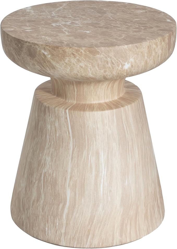 Outdoor Side Table Faux Marble End Table Faux Stone Side Tables Travertine Small Coffee Tables for Indoor Outdoor, Garden Stool Plant Stand for Porch, Backyard Patio, 15"*15"*18"-Hourglass,Beige